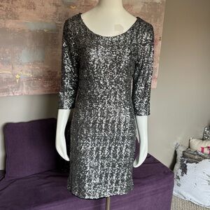 Elegant Silver Sequin Long Sleeve Dress